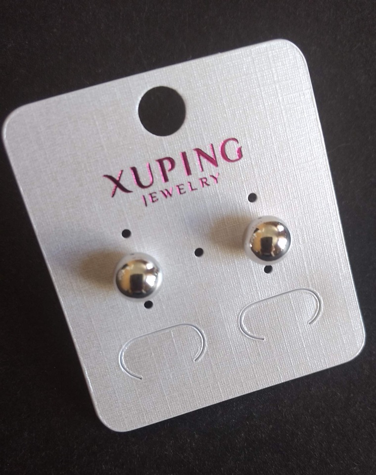 Xuping Ball Stud Earrings, Rhodium-plated, 8mm