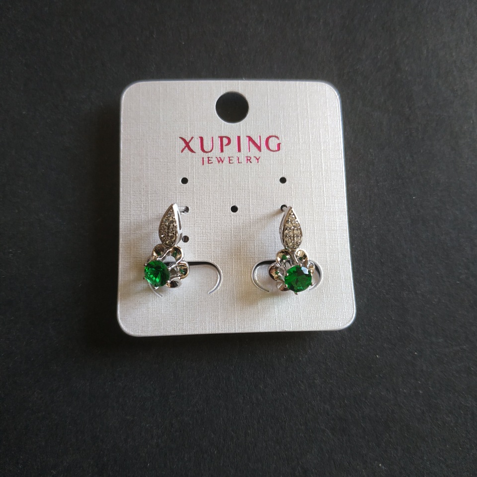 Xuping Earrings with Green Cubic Zirconia 17x13mm Rhodium