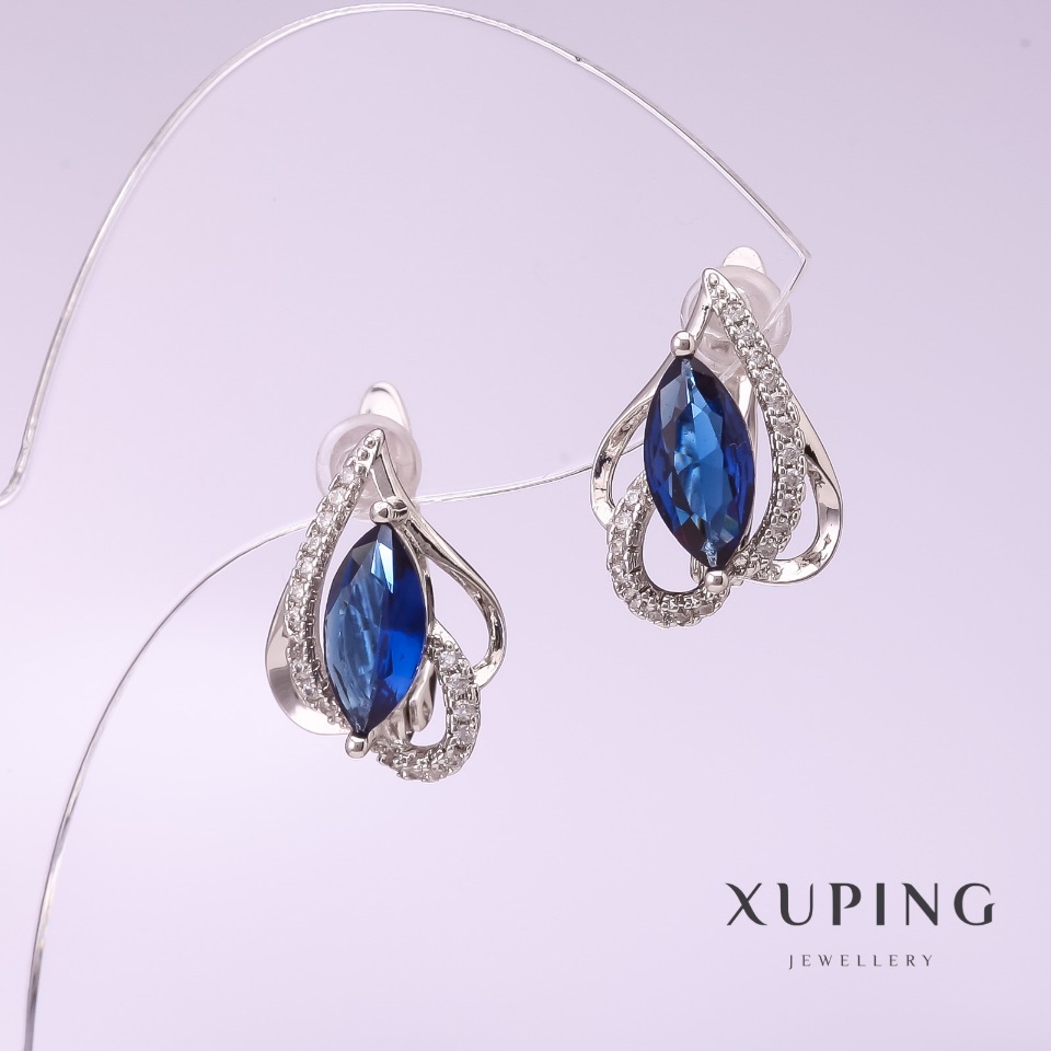 Xuping Earrings with Blue Stone 13x18 mm Rhodium-plated