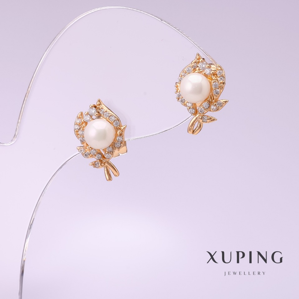 Xuping Pearl Earrings 'Majorca' 9x14 mm, 18K Gold-Plated