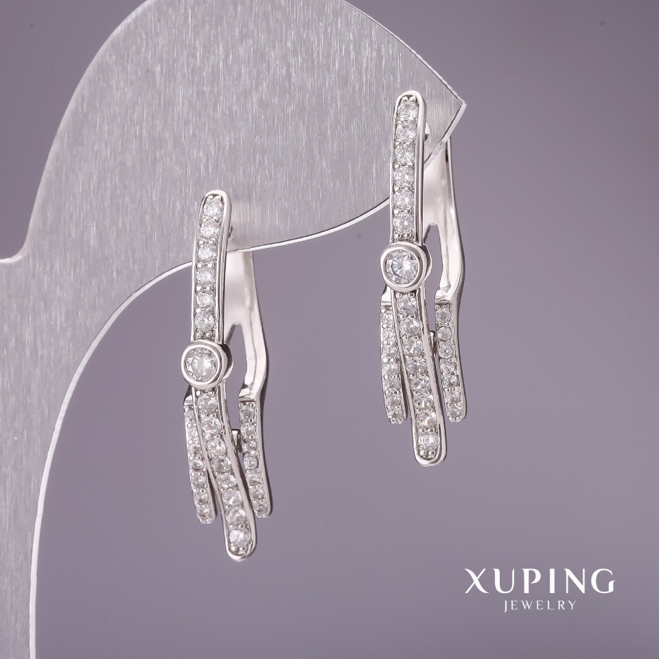 Xuping Earrings with White Crystals 31x7mm Rhodium