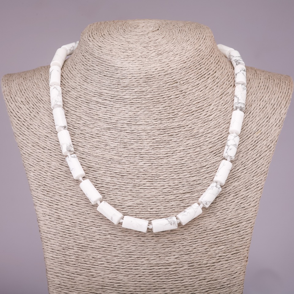 Howlite Cylindrical Bead Necklace, 8x17 mm, 45 cm length