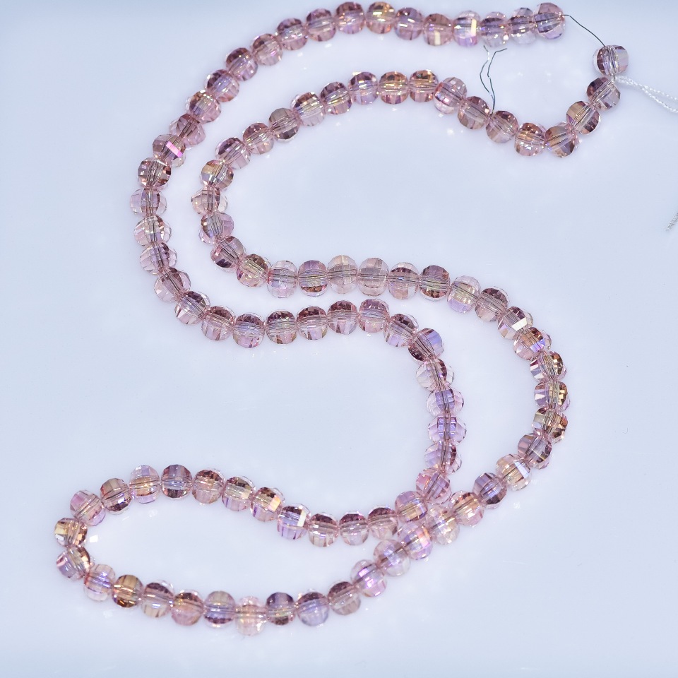 Crystal beads Swarovski-style light pink, faceted bead with gasoline finish, 5×4 mm diameter, cord length 48 cm