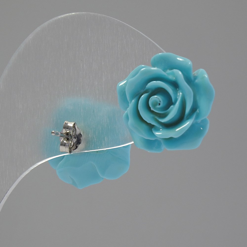 Stud earrings 'Rose mini-1.5' red polymer clay, silver-tone metal, ≈15mm