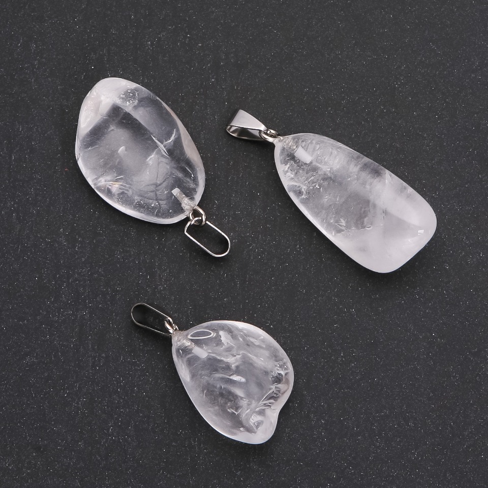 Natural rock crystal pendant, faceted, assorted sizes 24×29 mm (±) with natural imperfections