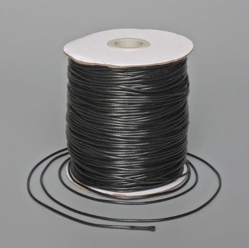 Black waxed craft cord, 1.5 mm diameter, 150 m length spool