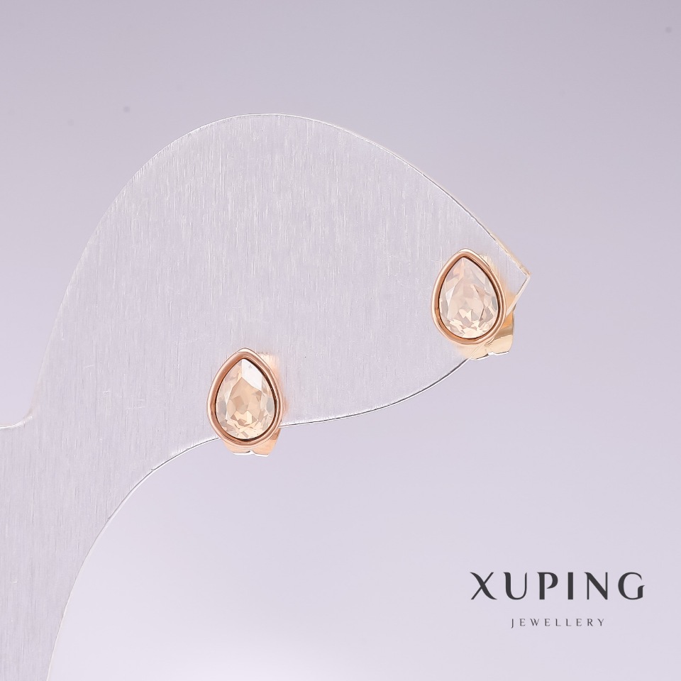 Xuping Stud Earrings - Drop-shaped with White Stone 'Gasoline' 18K Gold Plating 18x7mm