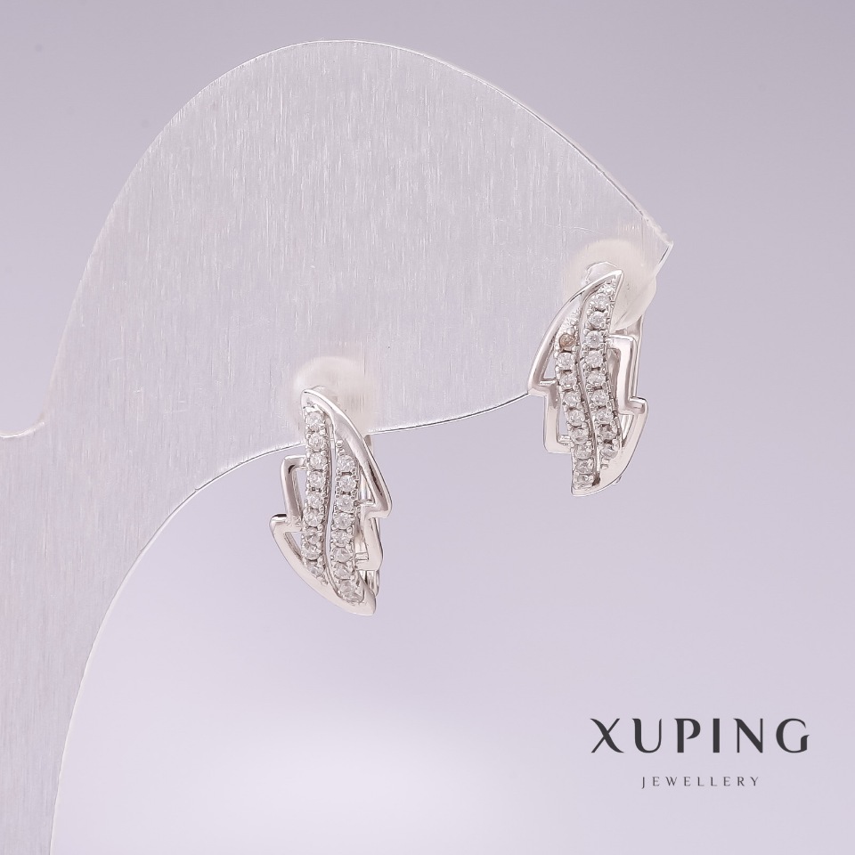 Xuping rhodium-plated earrings with white crystals 15×8mm