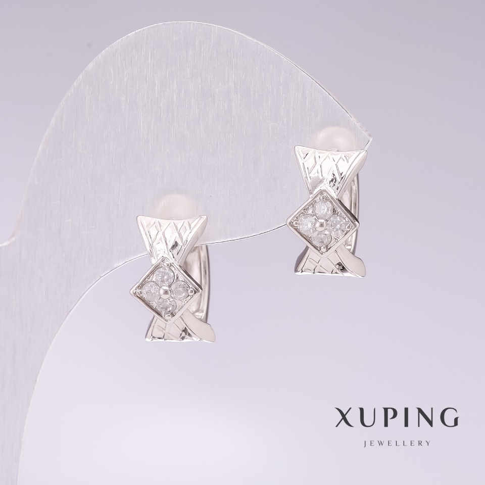 Xuping Rhodium Earrings with White Crystals 7×12 mm