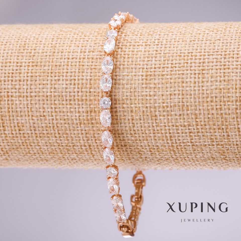 Xuping Bracelet with White Stones, 4mm Thick, 18-20 cm Length, Gold Plated with Extender Chain