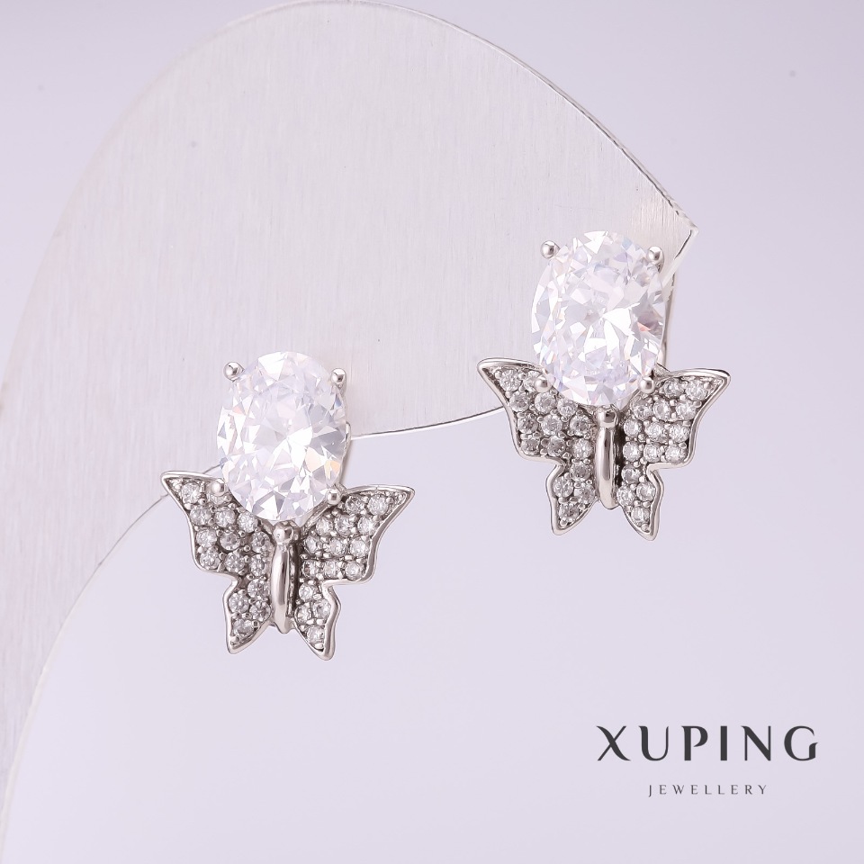 Xuping Butterfly Earrings with White Stones 16x14 mm Rhodium-Plated