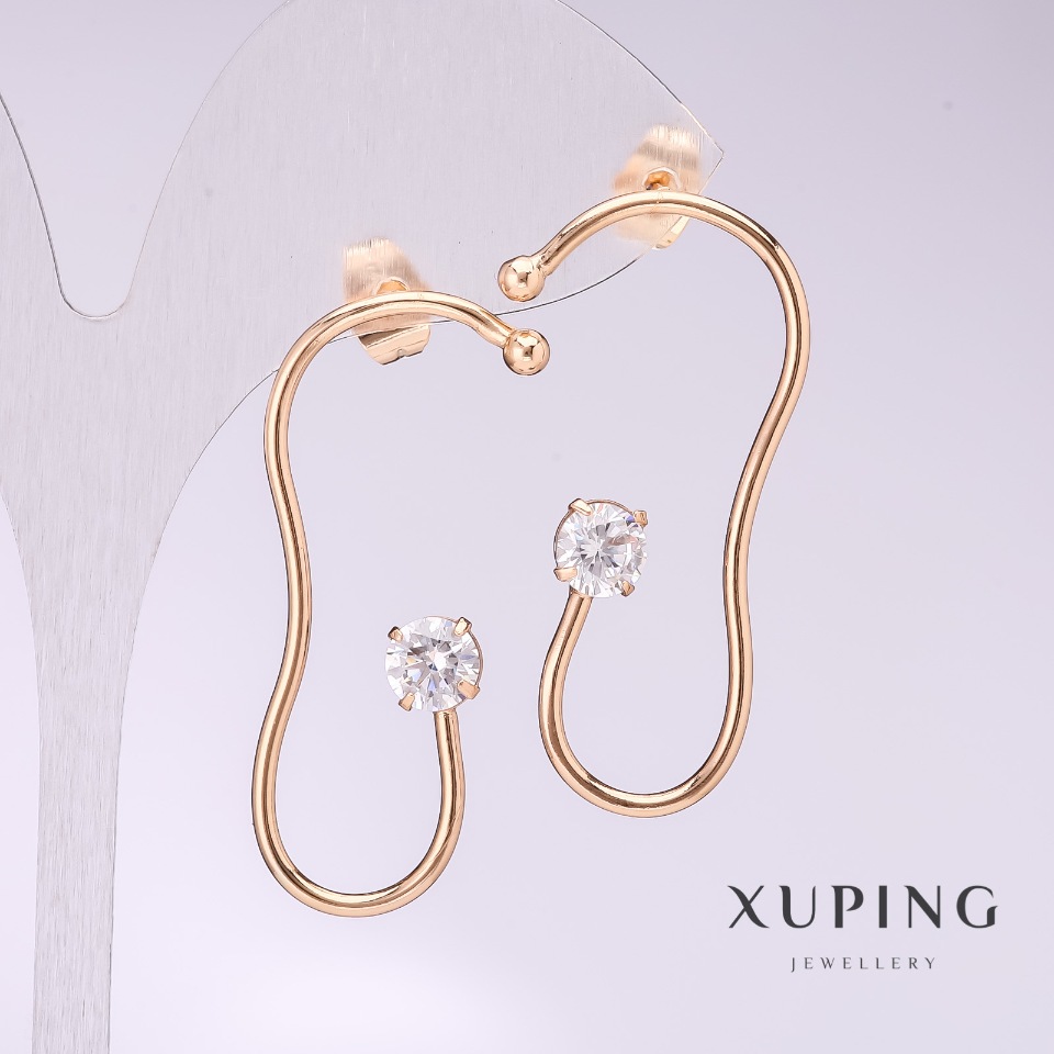 Xuping Earrings with White Stones, 41×20 mm, Gold Plated