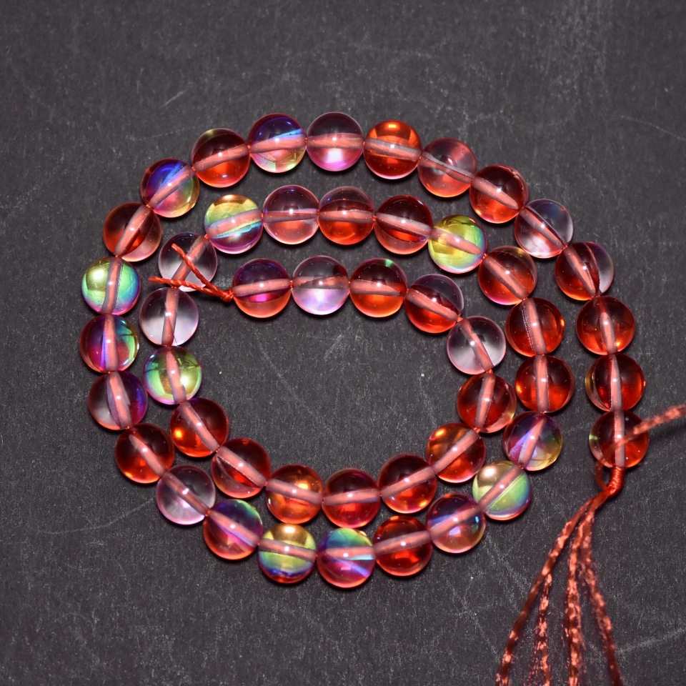 Red opal glass beads, smooth round ball strand, 8mm diameter, 38cm length (+ -)