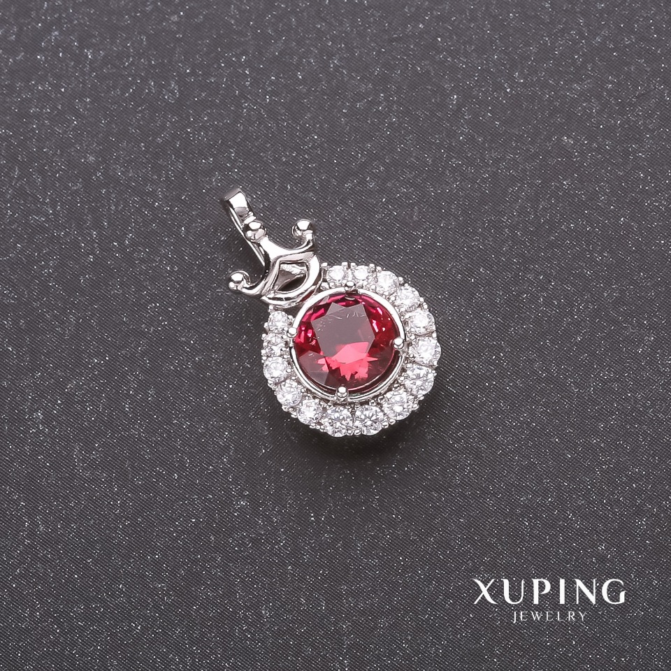 Xuping Crown Pendant with Raspberry-Green Stone 12x20mm Rhodium