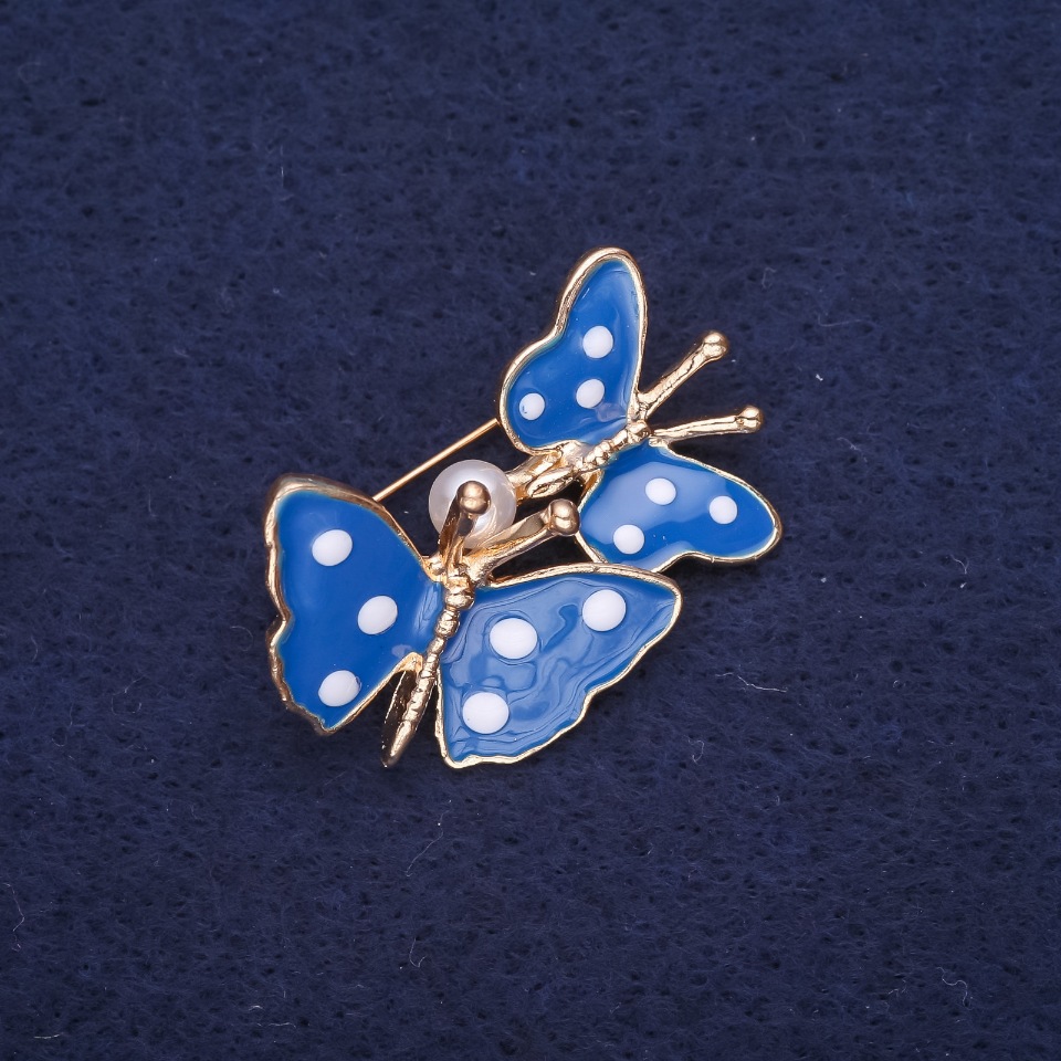 Brooch 'Butterflies' enamel blue 32x26mm yellow metal