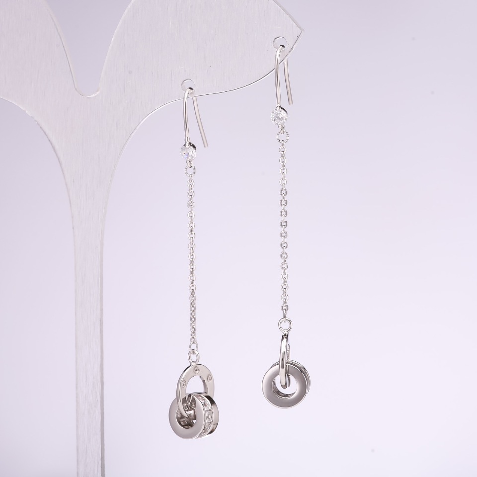 Earrings, 925 Series, White Crystals, 10×62 mm, Silver-tone Metal