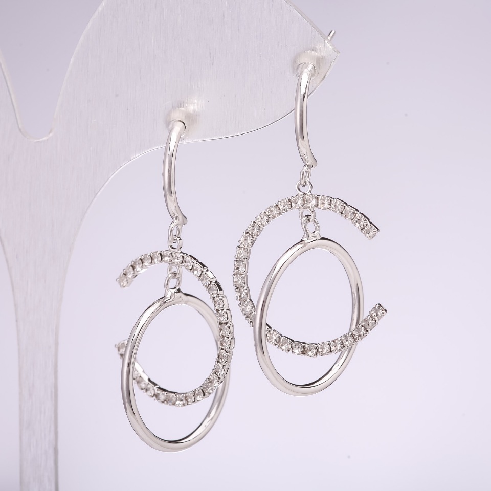 Earrings, 925 Series, Crystals, White, 40×20 mm, Silver-Tone Metal