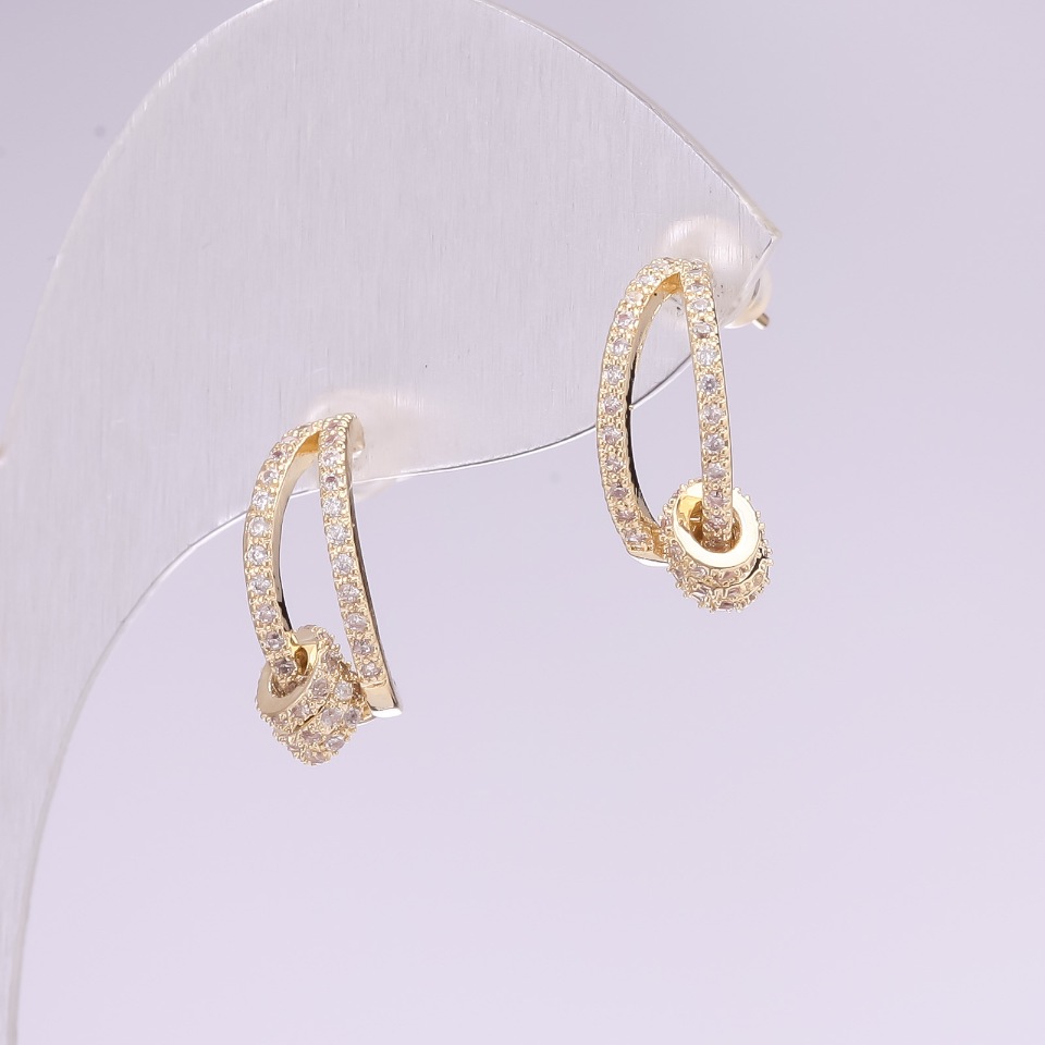 Stud Earrings, Half-Hoop Series 925, Crystals, White Color, 6x15 mm, Gold-Tone Metal, Korea