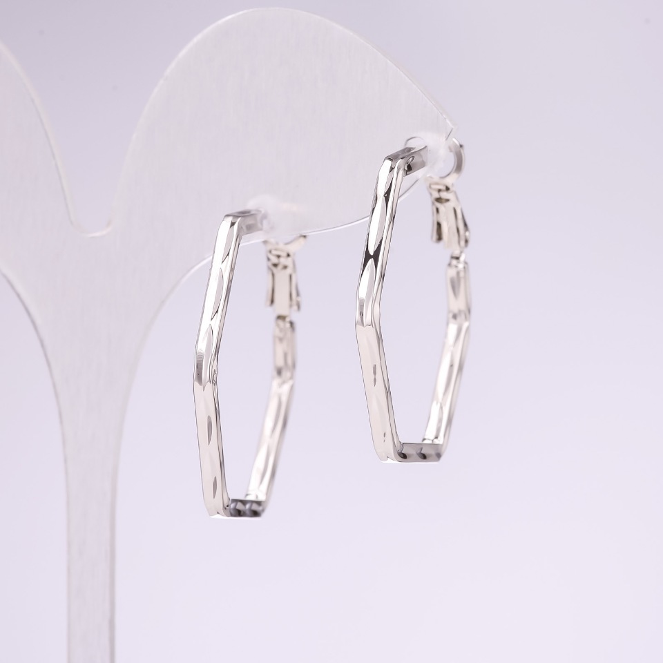 Earrings Hexagonal Rings Series 925, 31x2 mm, sterling silver