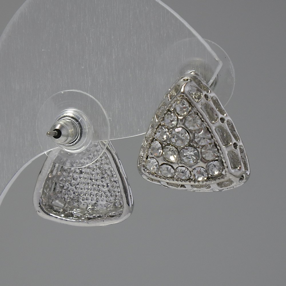 Stud earrings with white rhinestones, 15 mm, silver-tone metal