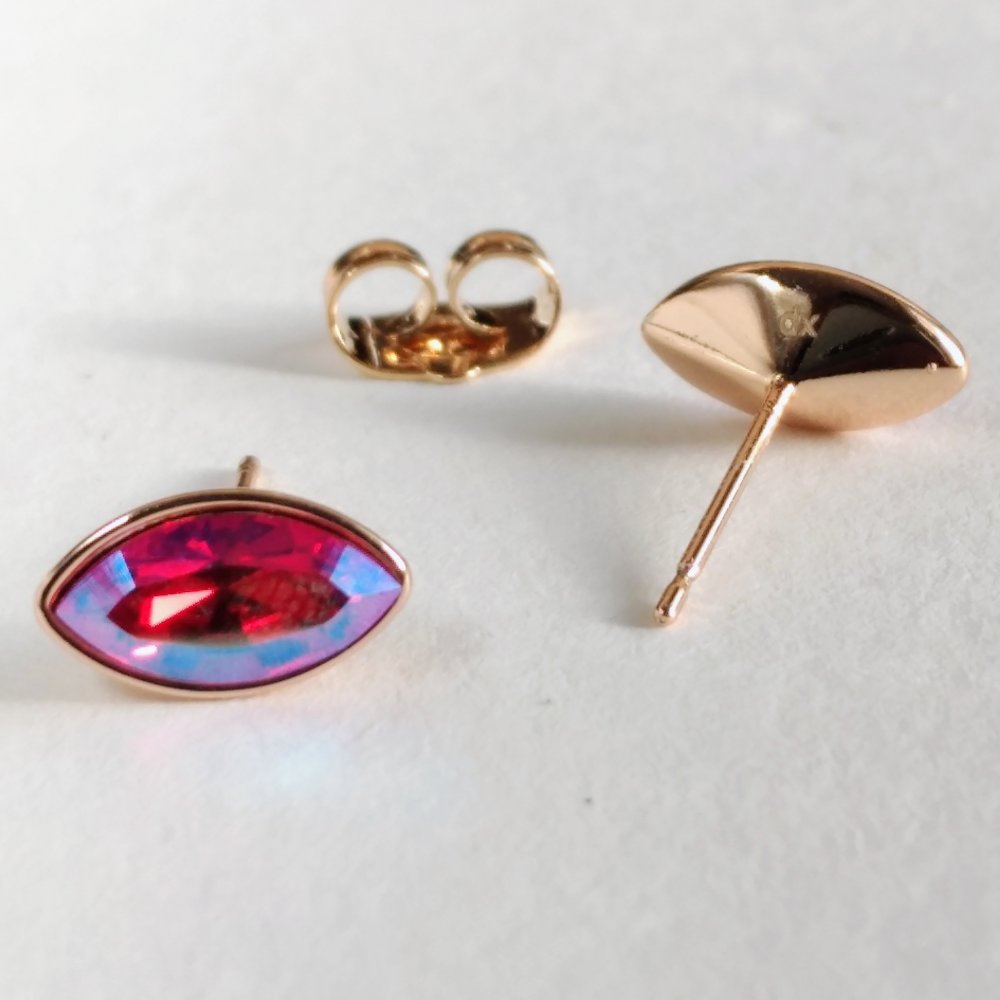 Xuping Stud Earrings with Swarovski Crystals - Grain-Shaped, Red/Blue/Chameleon Color, Diameter 6x11 mm, Gold-Plated