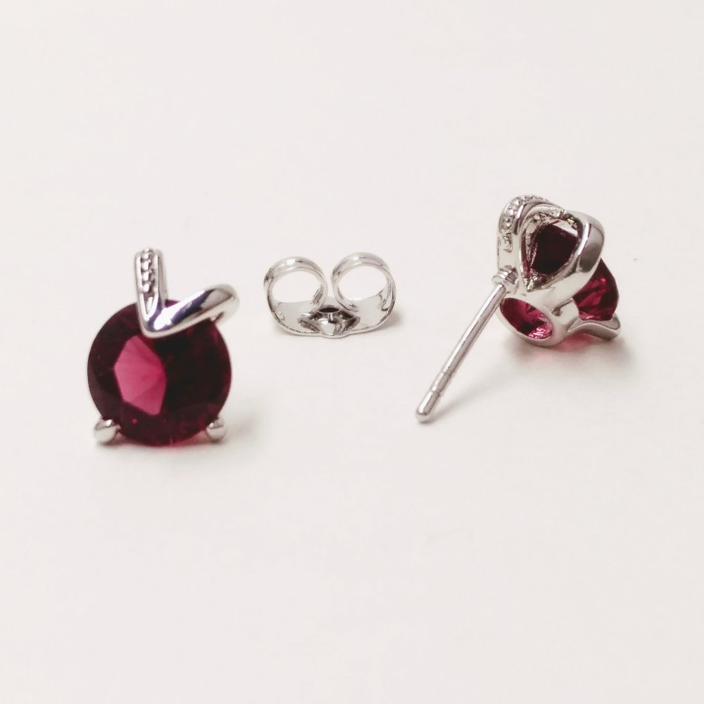 Xuping Stud Earrings with Raspberry Stone, 11×8 mm, Rhodium-Plated