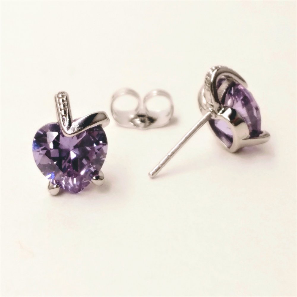 Сережки Xuping пусети кульчики Серце з каменем колір світло бузковий, діаметр 11х9мм родій