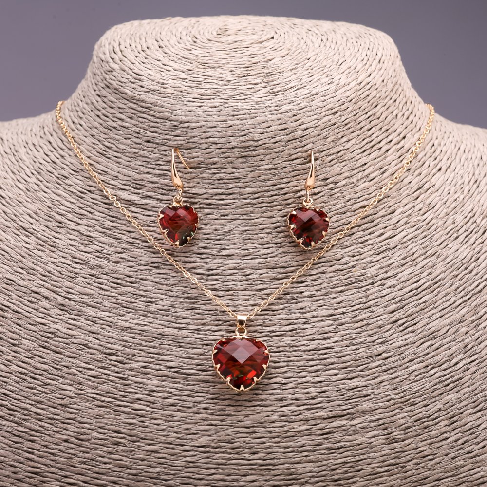 Set 'Heart' multicolor red-and-green pendant 19×16 mm and earrings 27×13 mm, length 50 cm