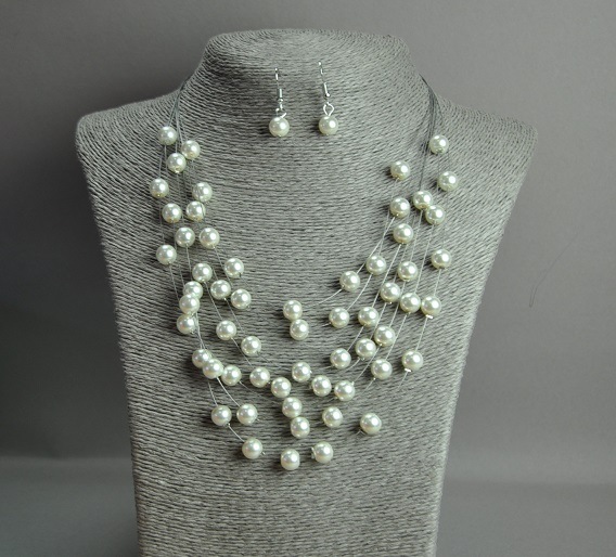 Set of necklace and earrings 'On the Strings of the Soul' pearls (imitation) on a string, length 50 cm