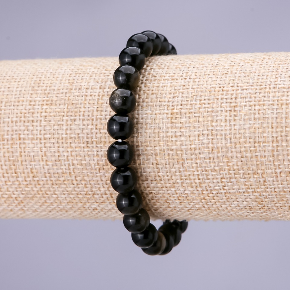 Sun Obsidian Bracelet, smooth 8mm beads on elastic