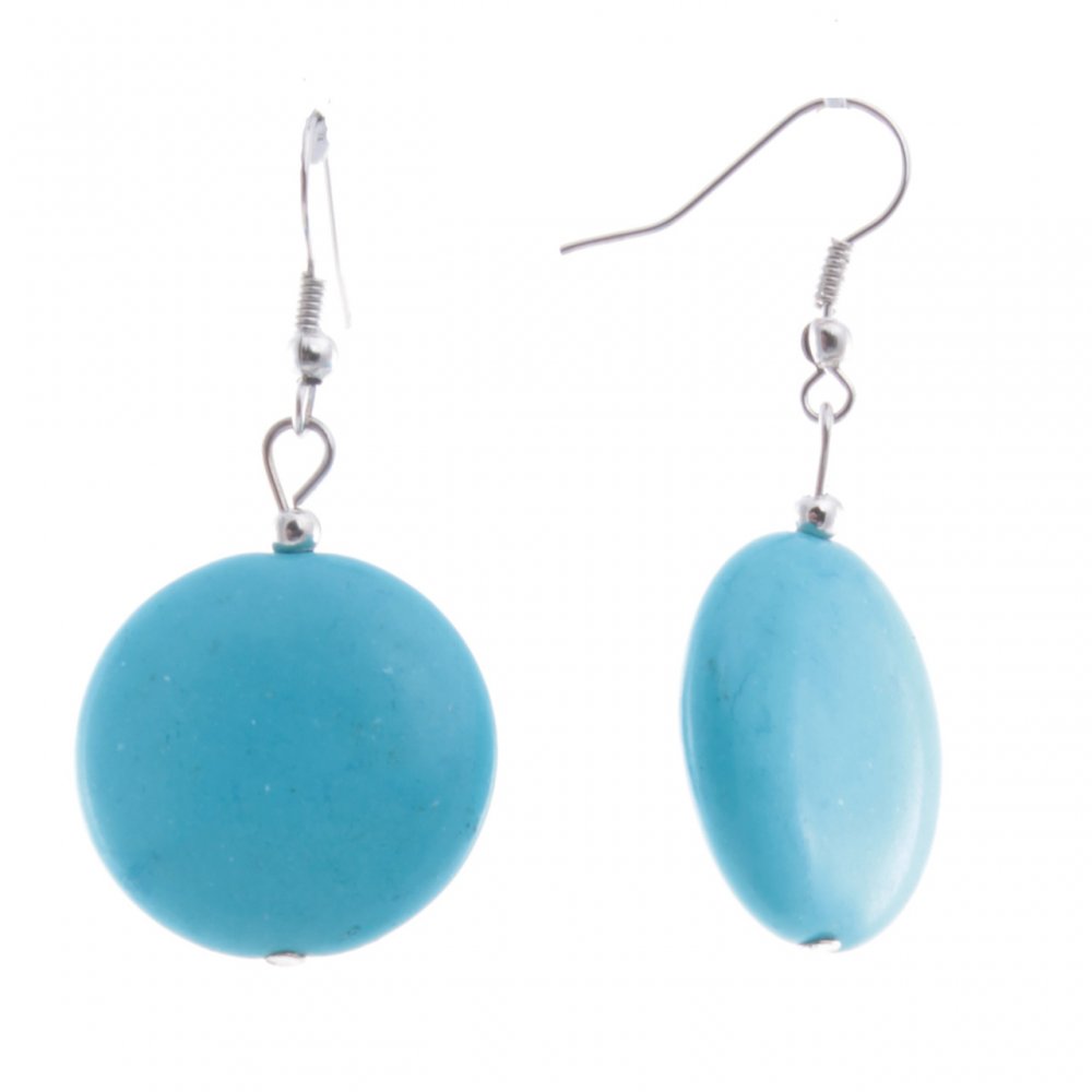 Drop earrings with light blue cabochons in 'turquoise', 48x24 mm