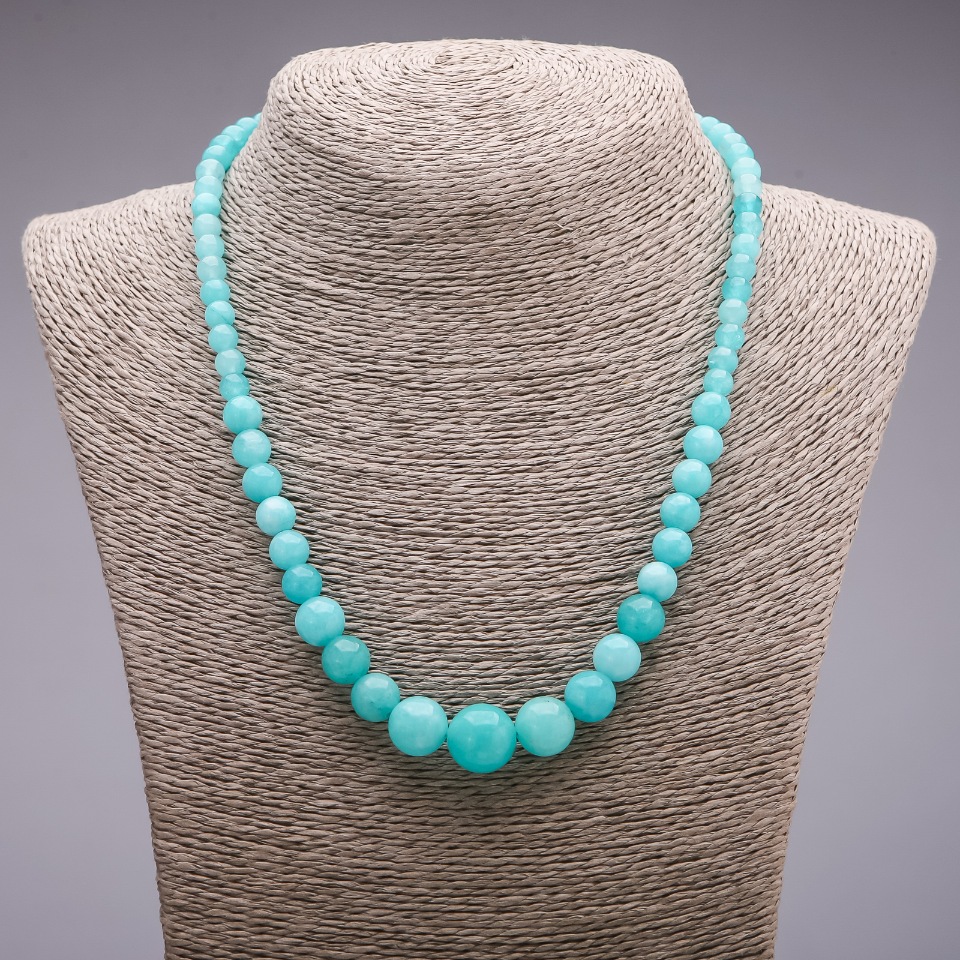 Aquamarine Beads Necklace (Synthetic), Graduated Beads 6-14 mm, 45 cm