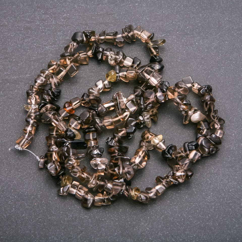 Smoky Topaz Chip Beads on Thread, 6 mm diameter, 80 cm length