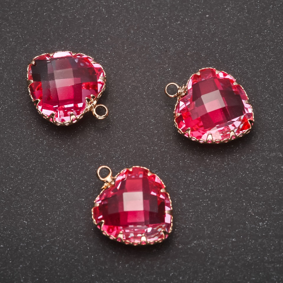 Heart Pendant, Pink Color with Gold-tone Setting, 16x20mm