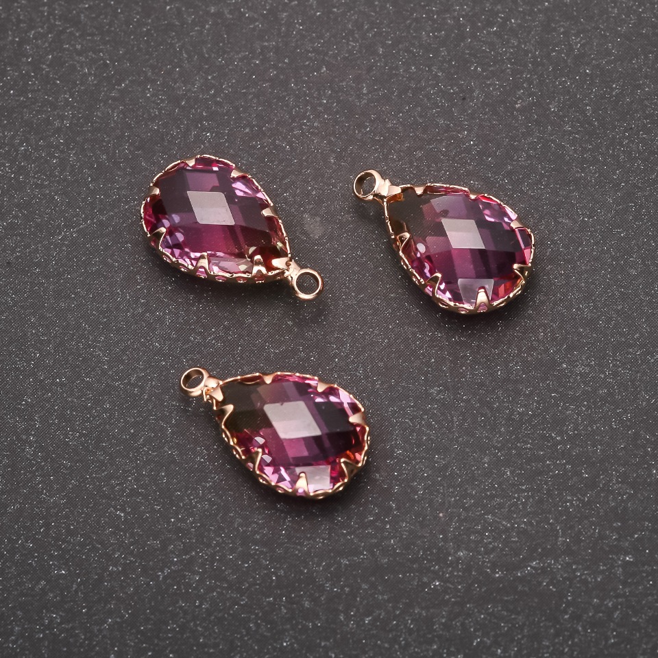 Pendant 'Drop' Yellow-raspberry color, Golden Bezel 10×17mm