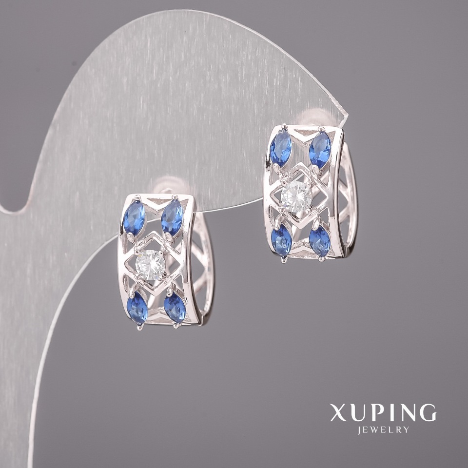 Xuping Earrings with Blue Stones 5x12mm Rhodium