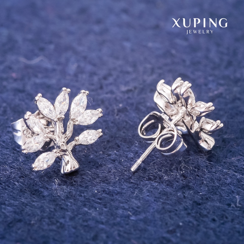 Earrings Xuping Stud Earrings Tree with White Stones 12x13mm Rhodium