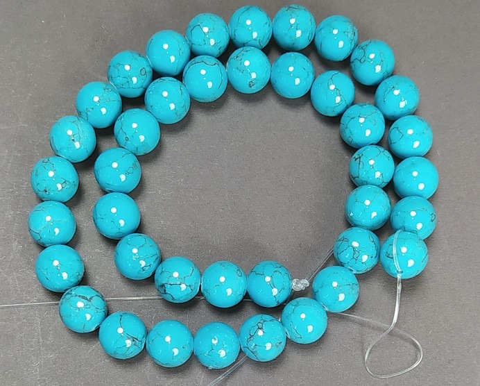 Natural Turquoise Beads (pressed) Smooth Bead, 10mm Diameter, 38cm Length