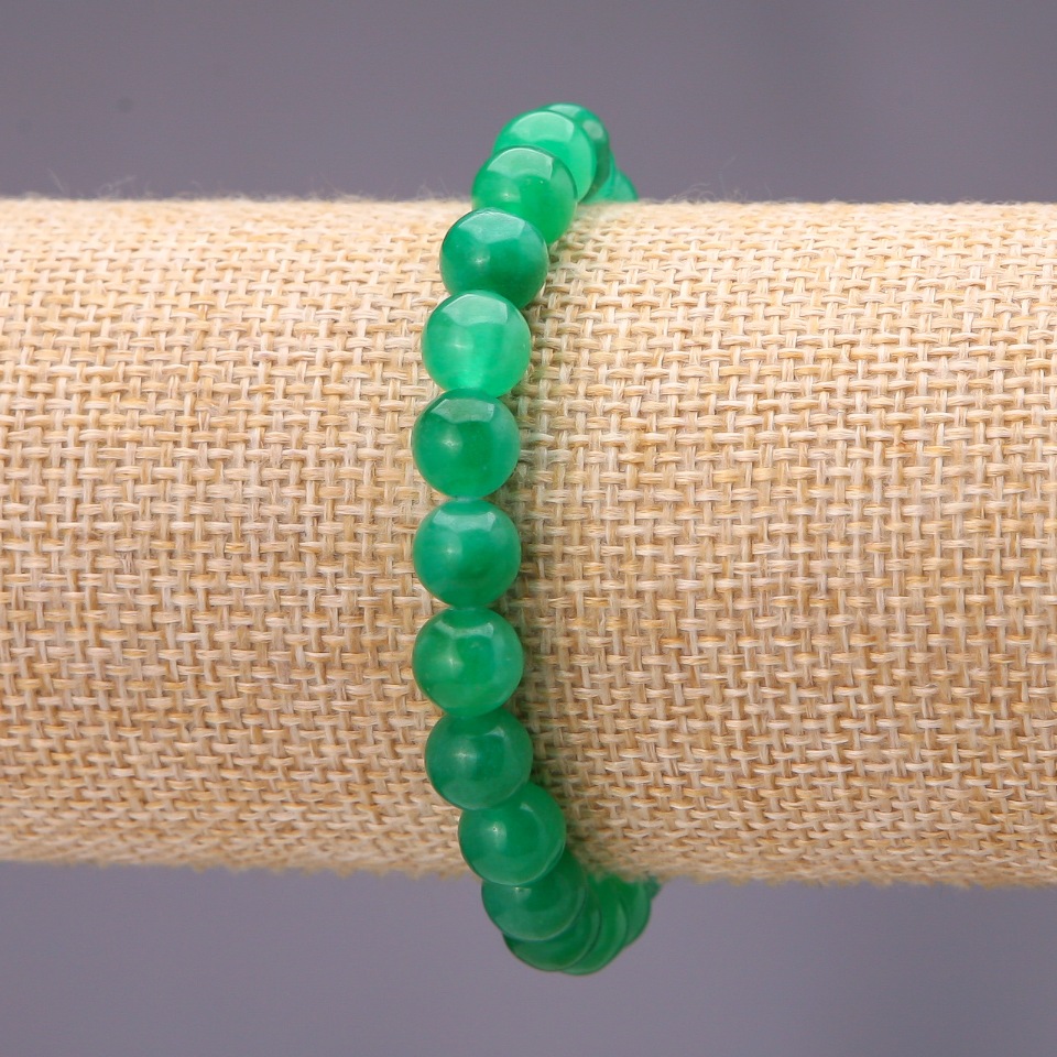 Chrysoprase bead bracelet (synthetic), smooth beads 8 mm in diameter, on elastic, fits about 18 cm wrist
