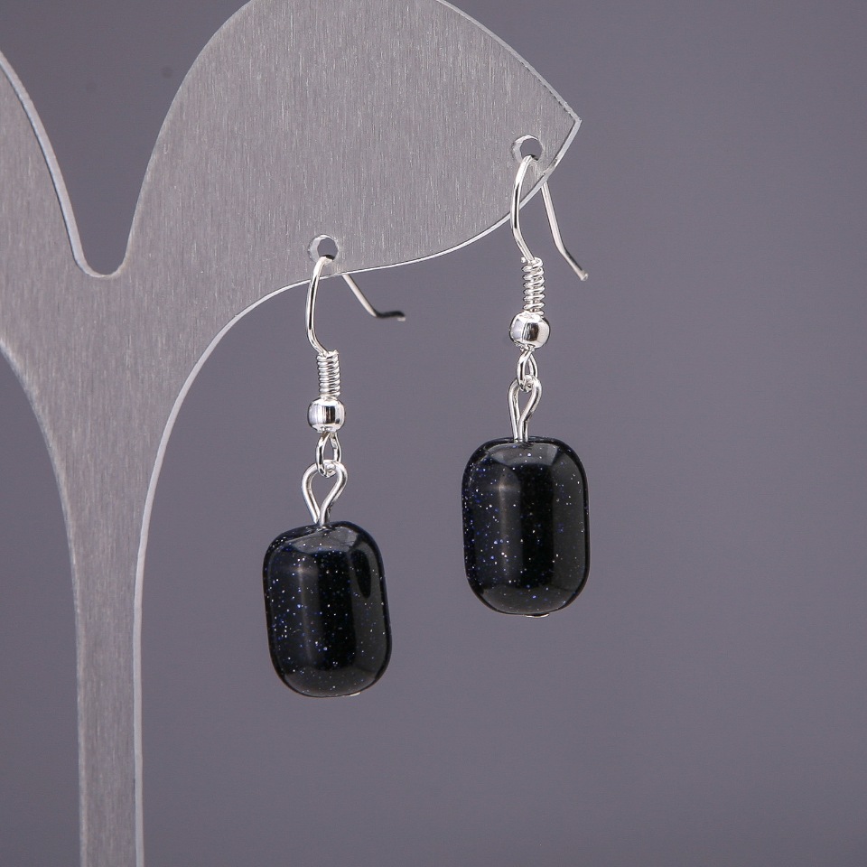 Aventurine Earrings 'Blue Sand Night of Cairo' Barrel, 10x15 mm diameter