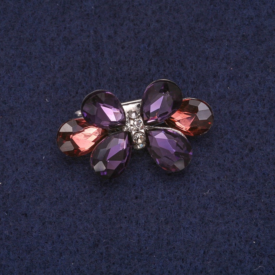 Bow Brooch with Crystals, Silver-Colored Metal 17x30 mm