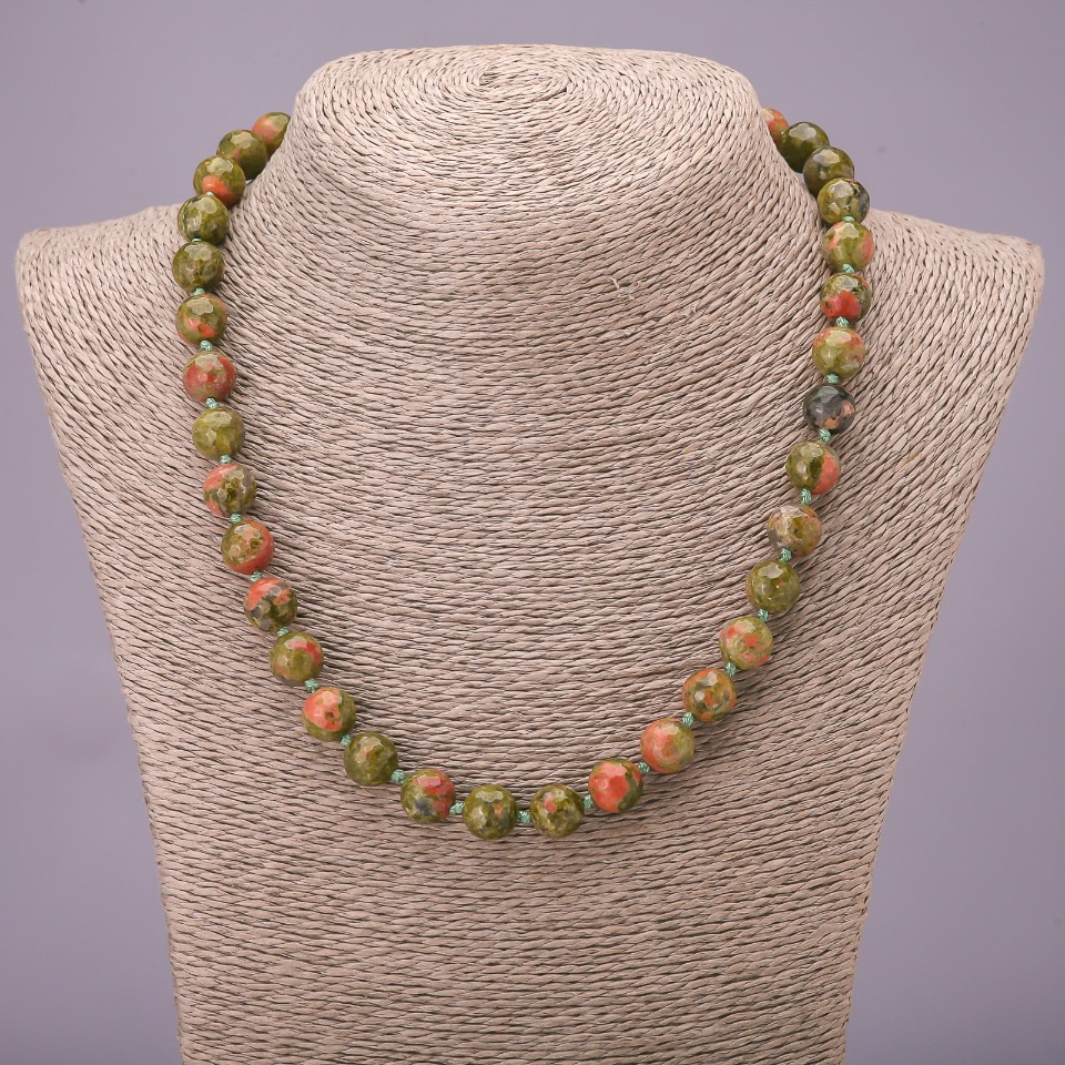 Heliotrope Necklace with Faceted Bead, Diameter 10(±)mm, Length 45 cm+