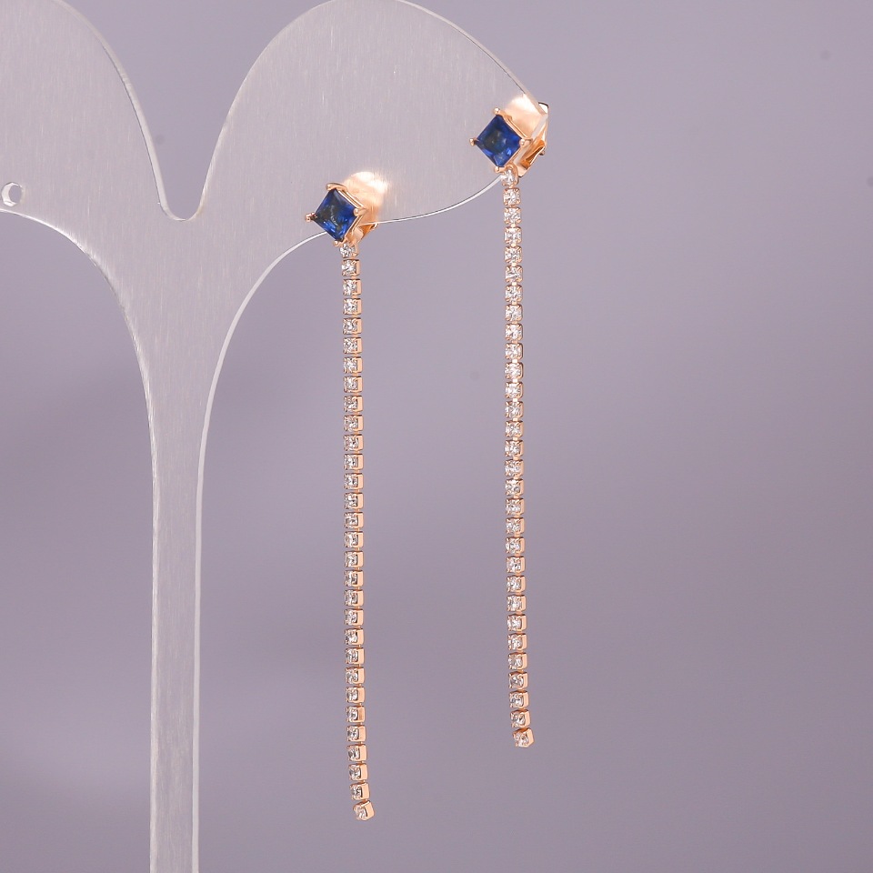 Xuping Earrings with Blue Stone, 6×65 mm, 18K Gold Plating