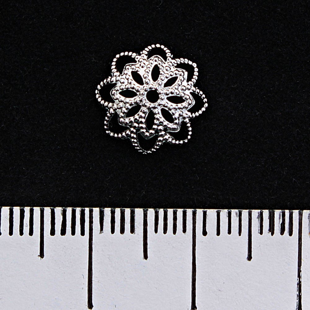 Lace Bead Cap 'Top Hat' for Beads, Silver, 10mm, pack of 24