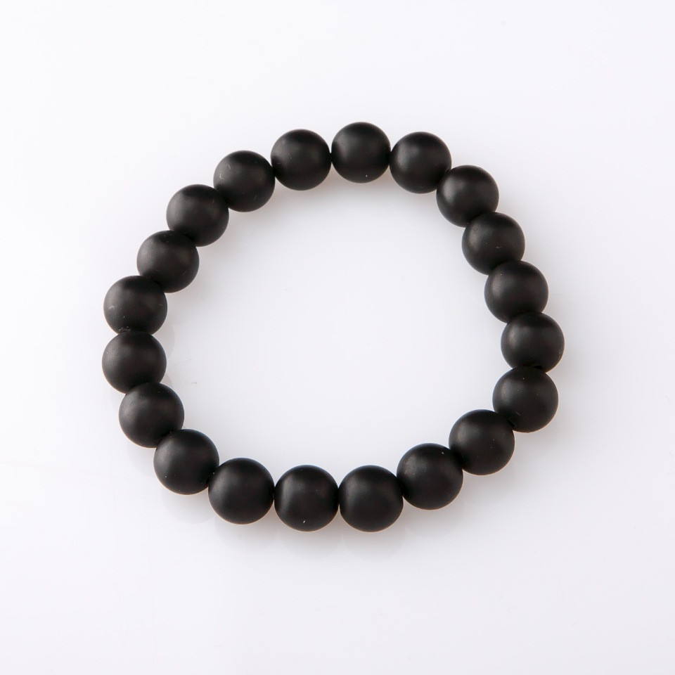 Shungite elastic bracelet with smooth 6 mm beads, length 18 cm