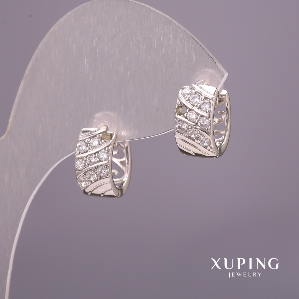 Xuping Rhodium Earrings with White Stones 6x12mm