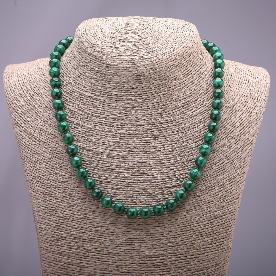 Natural Malachite Necklace with Smooth Bead, 8mm Diameter, 48cm Length