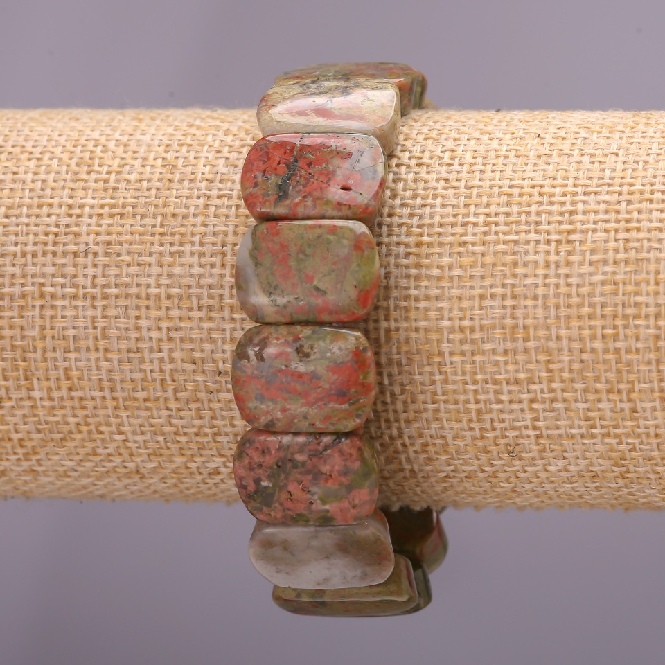 Браслет Яшма Геліотроп ланка 13х18х6(+-)мм на резинці обхват 18см