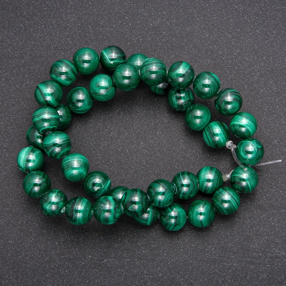 Natural Malachite Beads, Smooth Round Bead, Diameter 10 mm (+/-), Length 38 cm