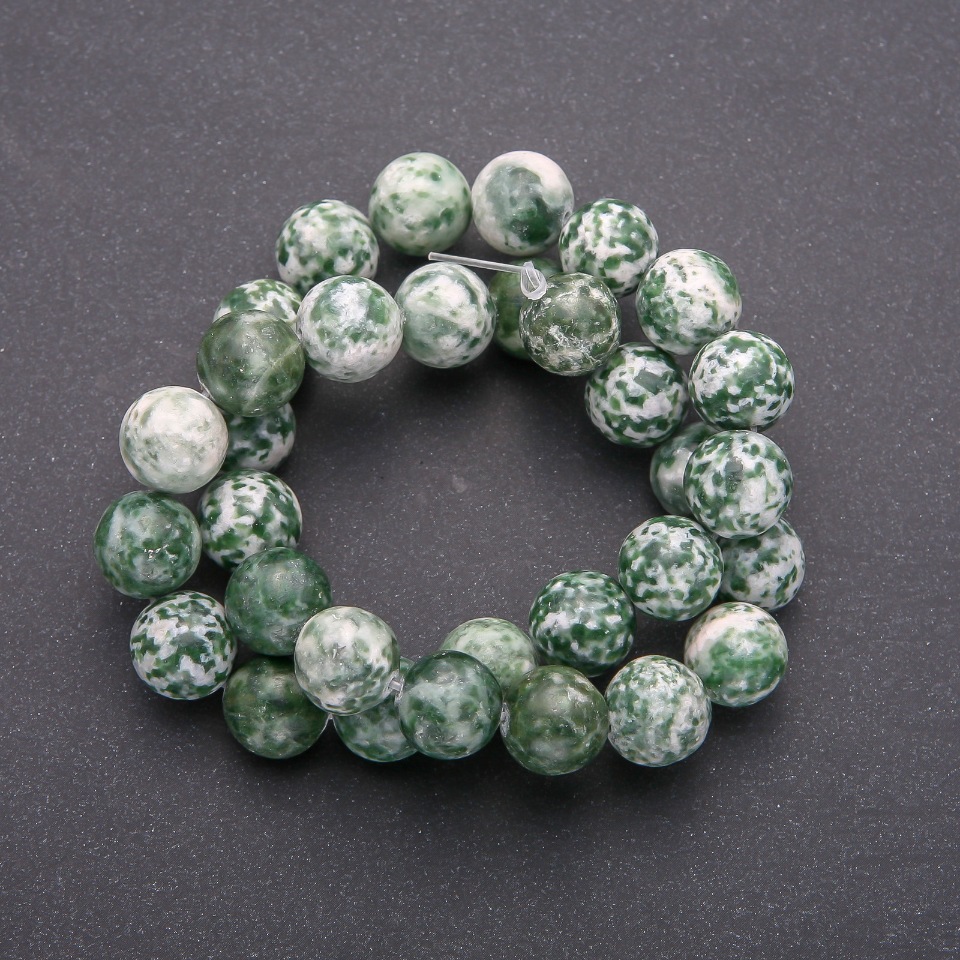 Moss Agate Beads - Smooth Round Bead, 12.5 mm Diameter, Thread Length About 38 cm